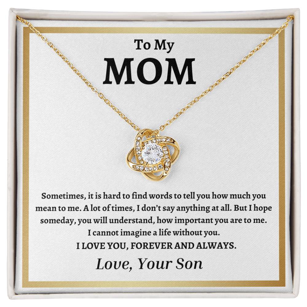 TO MY MOM | Mother Gift from Son Blk Txt | Love Knot Necklace