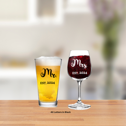 Mr. and Mrs. Wedding Date Glassware