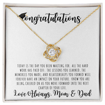 CONGRATULATIONS | Graduation Gift Hat from Mom and Dad | Love Knot Necklace