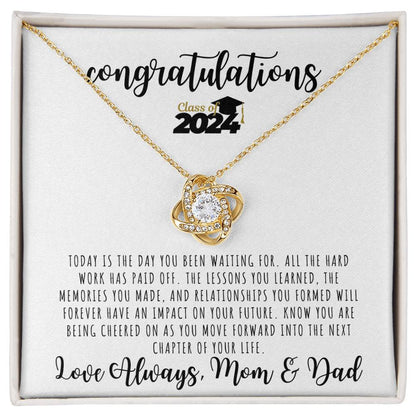CONGRATULATIONS | Graduation Gift Class from Mom and Dad | Love Knot Necklace