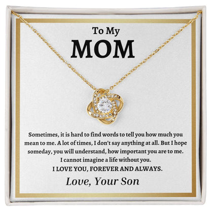 TO MY MOM | Mother Gift from Son Blk Txt | Love Knot Necklace