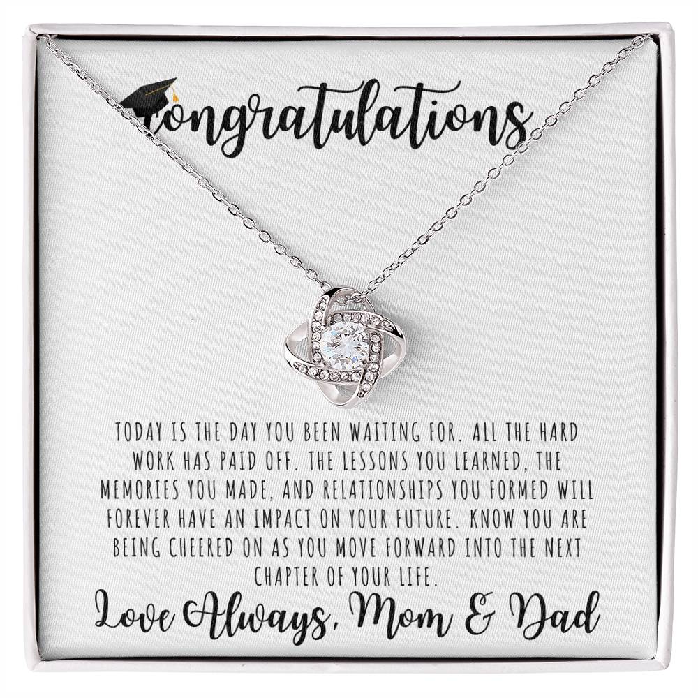 CONGRATULATIONS | Graduation Gift Hat from Mom and Dad | Love Knot Necklace