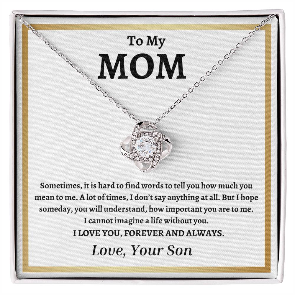 TO MY MOM | Mother Gift from Son Blk Txt | Love Knot Necklace