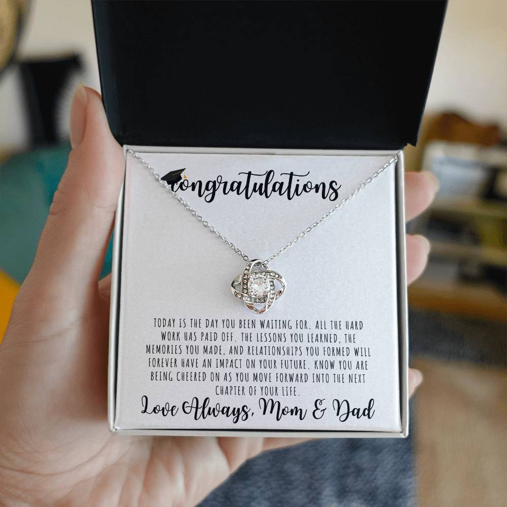 CONGRATULATIONS | Graduation Gift Hat from Mom and Dad | Love Knot Necklace