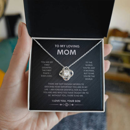 TO MY LOVING MOM| You're the World| Love Knot Necklace from Son