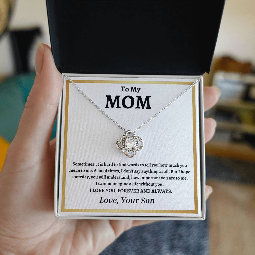 TO MY MOM | Mother Gift from Son Blk Txt | Love Knot Necklace