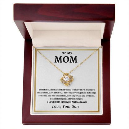 TO MY MOM | Mother Gift from Son Blk Txt | Love Knot Necklace