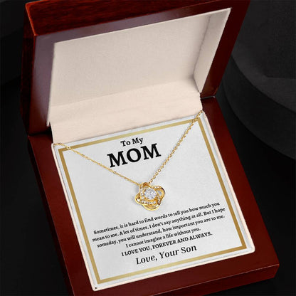 TO MY MOM | Mother Gift from Son Blk Txt | Love Knot Necklace