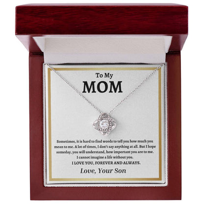 TO MY MOM | Mother Gift from Son Blk Txt | Love Knot Necklace
