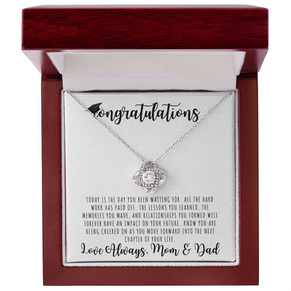 CONGRATULATIONS | Graduation Gift Hat from Mom and Dad | Love Knot Necklace