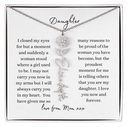 DAUGHTER LOVE MOM | Flower Name Necklace