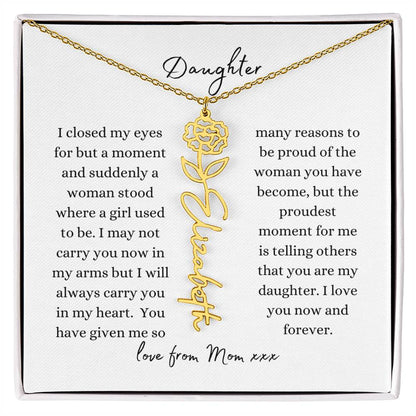 DAUGHTER LOVE MOM | Flower Name Necklace