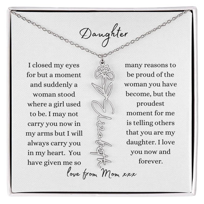 DAUGHTER LOVE MOM | Flower Name Necklace