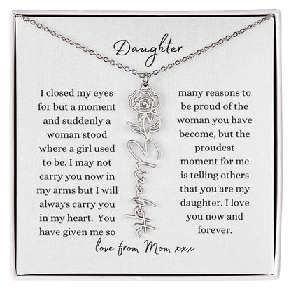 DAUGHTER LOVE MOM | Flower Name Necklace