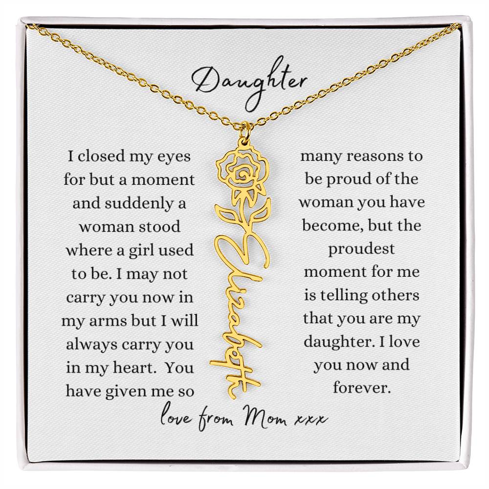 DAUGHTER LOVE MOM | Flower Name Necklace