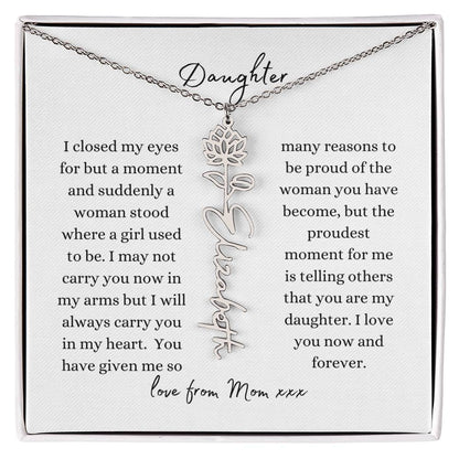 DAUGHTER LOVE MOM | Flower Name Necklace