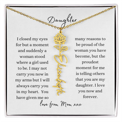 DAUGHTER LOVE MOM | Flower Name Necklace