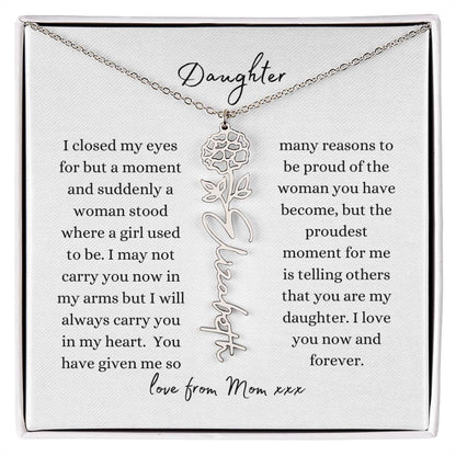 DAUGHTER LOVE MOM | Flower Name Necklace