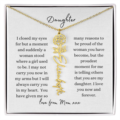 DAUGHTER LOVE MOM | Flower Name Necklace