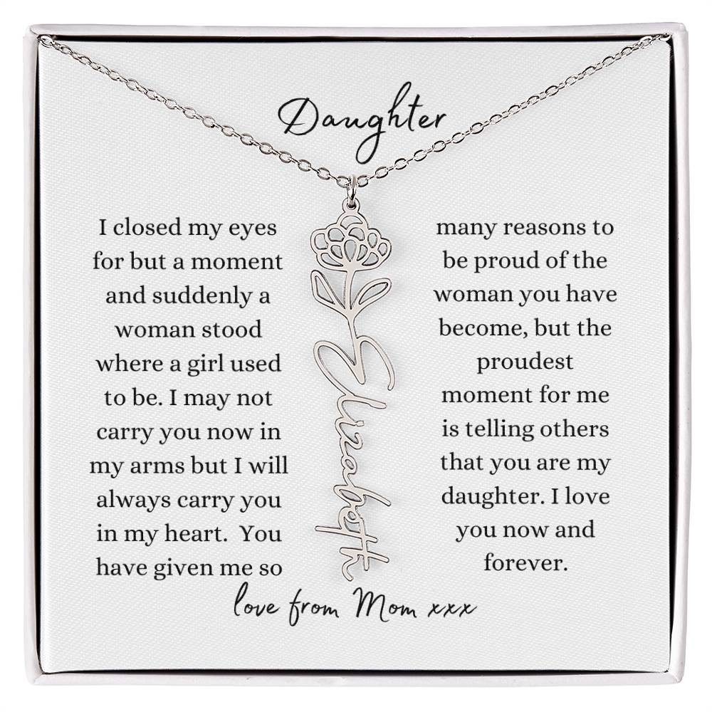 DAUGHTER LOVE MOM | Flower Name Necklace