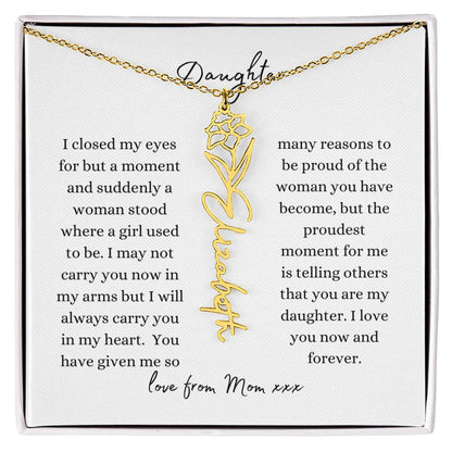 DAUGHTER LOVE MOM | Flower Name Necklace